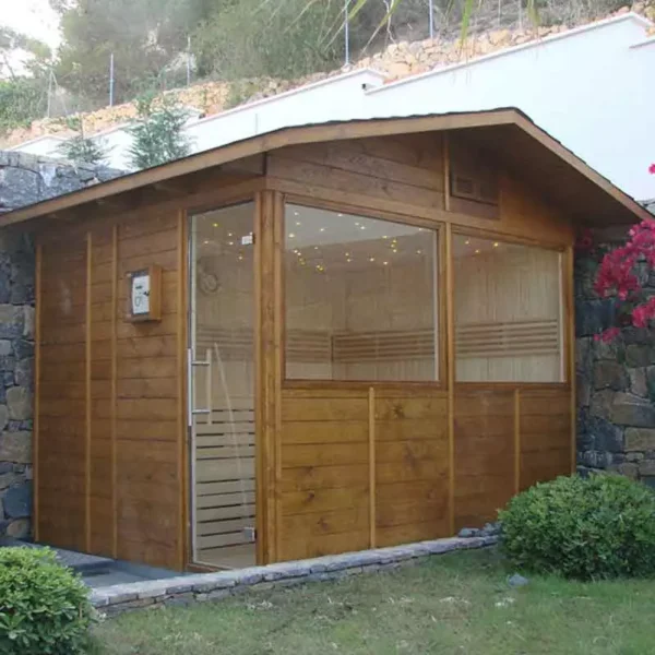 Sauna exterior a dos aguas
